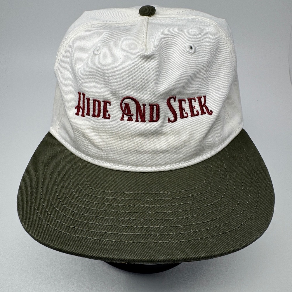 Hide and Seek Ready or Not Here I Come 2 Snapback Hat White Green Two Tone Cap